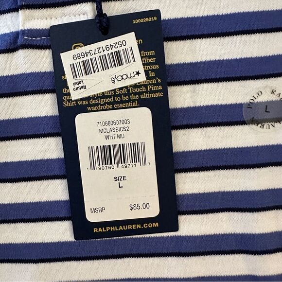 Polo Ralph Lauren Blue and White Striped Short Sleeve Polo New - Picture 5 of 6
